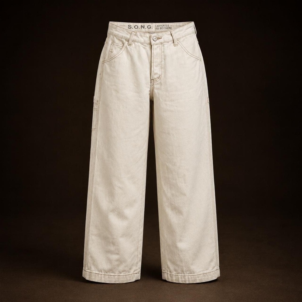 S.O.N.G. Cream Carpenter 90s Boyfriend Jeans Size 9/29 Wide Leg High Rise
